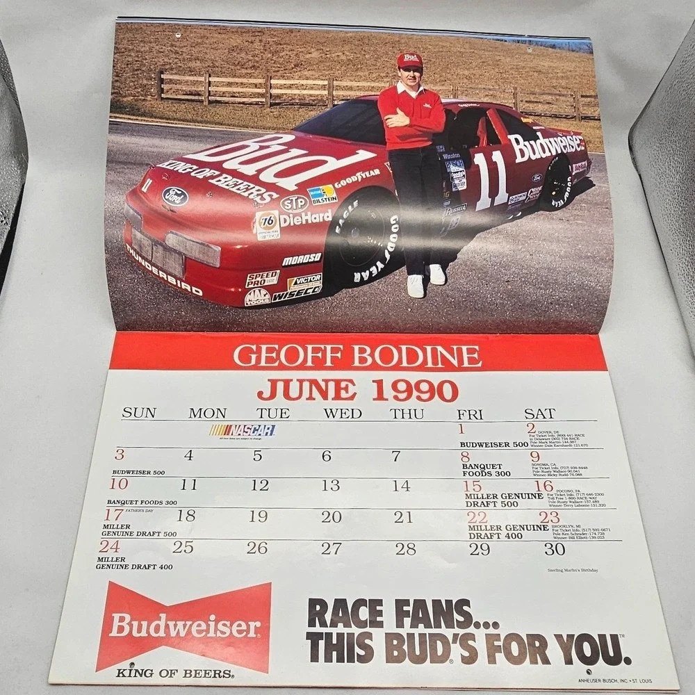 1990 Winston Cup NASCAR Driver Calendar Harry Gant Ken Schrader Geoff Bodine VTG